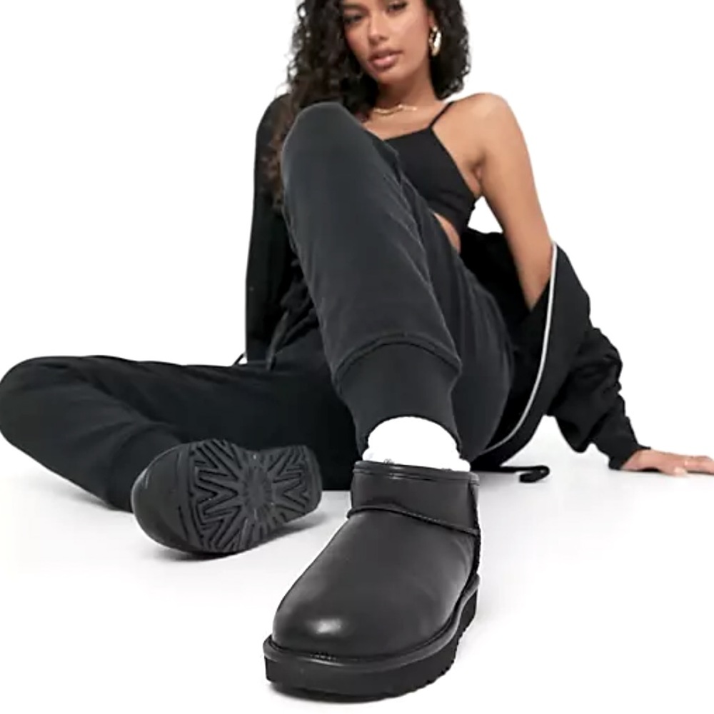 RARE UGG Classic Ultra Mini ankle boots in black leather